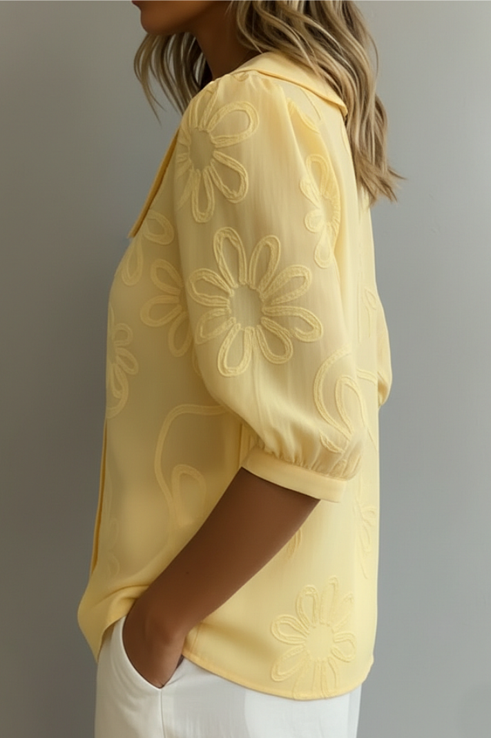 Stephanie | Women's Floral Short Sleeve Button Front Blouse