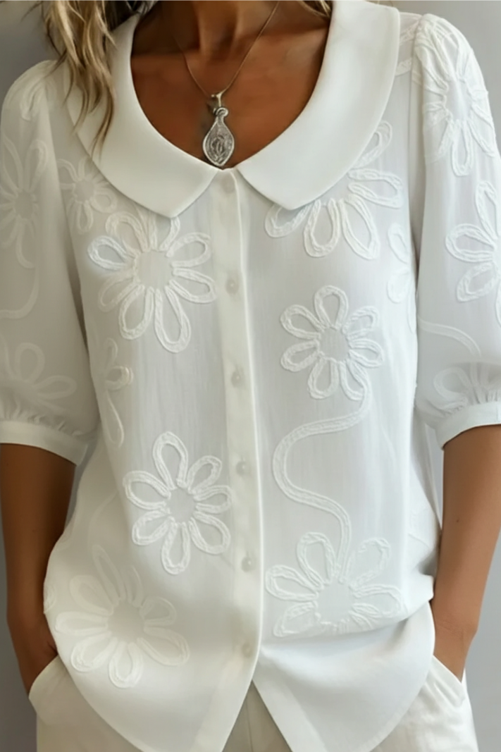 Stephanie | Women's Floral Short Sleeve Button Front Blouse