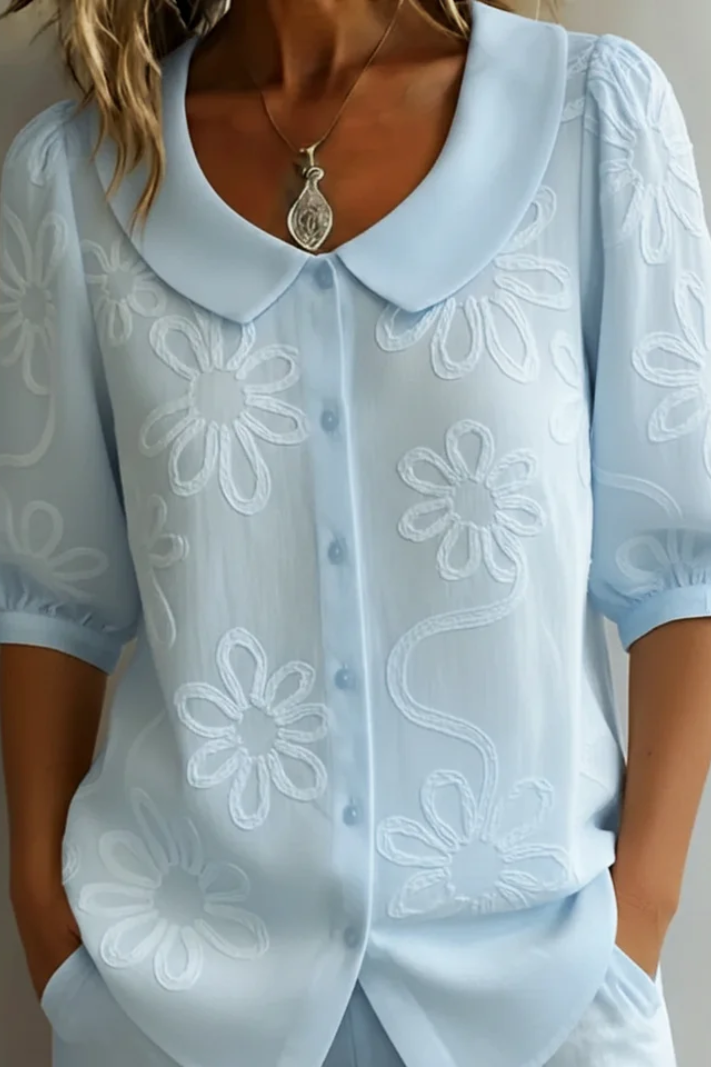 Stephanie | Women's Floral Short Sleeve Button Front Blouse