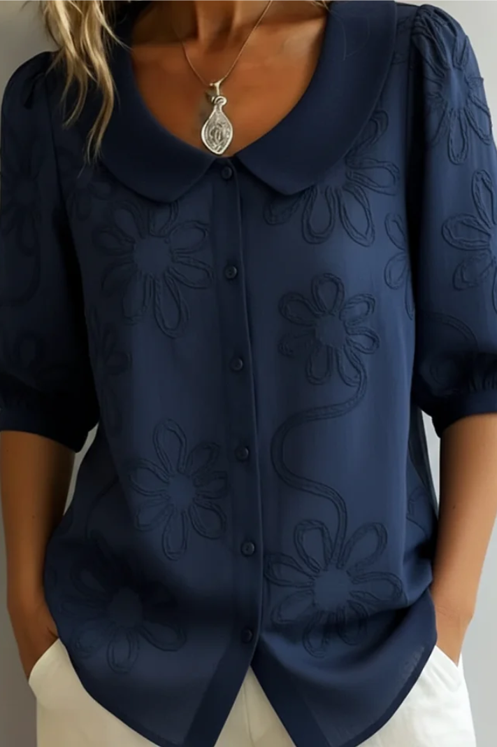 Stephanie | Women's Floral Short Sleeve Button Front Blouse