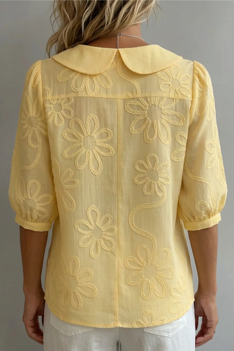 Stephanie | Women's Floral Short Sleeve Button Front Blouse