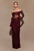 Sunny | Women’s Mesh Off Shoulder Rhinestone Wedding Guest Dress