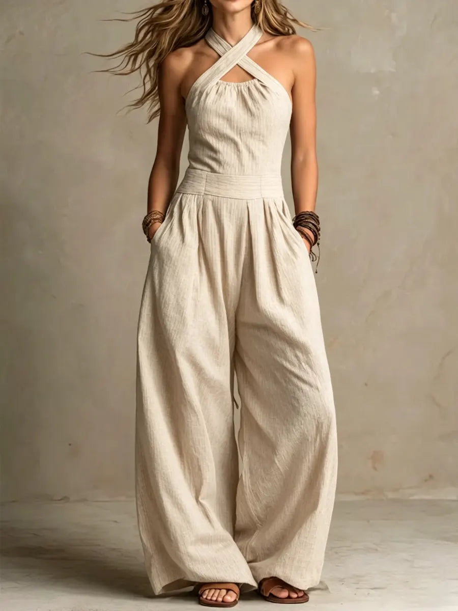 Susannah | Women's Pockets Halter Neck Sleeveless Jumpsuit