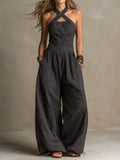 Susannah | Women's Pockets Halter Neck Sleeveless Jumpsuit