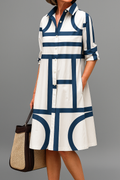 Suzanne | Women's A Line Turn Down Collar Knee Length Dress