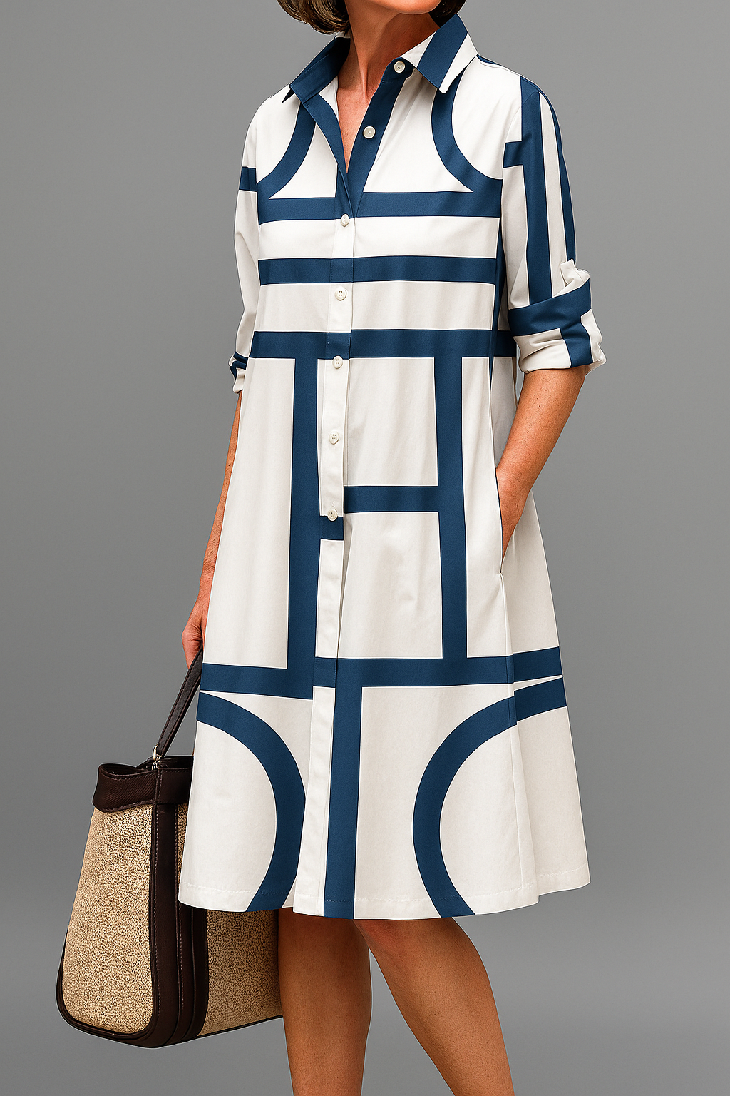 Suzanne | Women's A Line Turn Down Collar Knee Length Dress