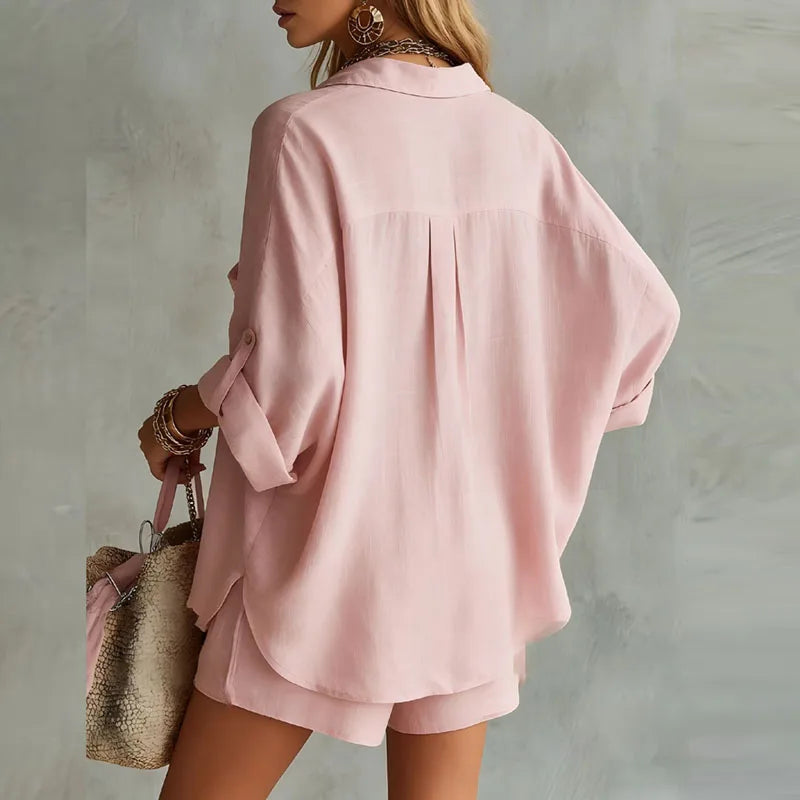 Tabitha | Women's Pocket Long Sleeve Turn Down Collar Two Piece Set