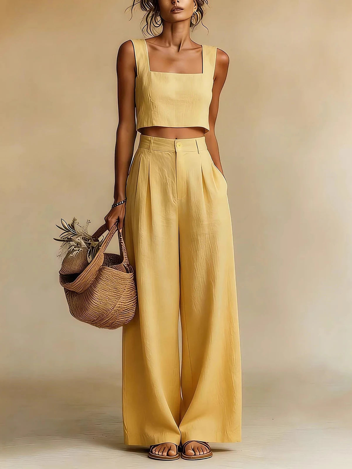 Tammy | Women's High Waist Wide Leg Sleeveless Two Piece Set