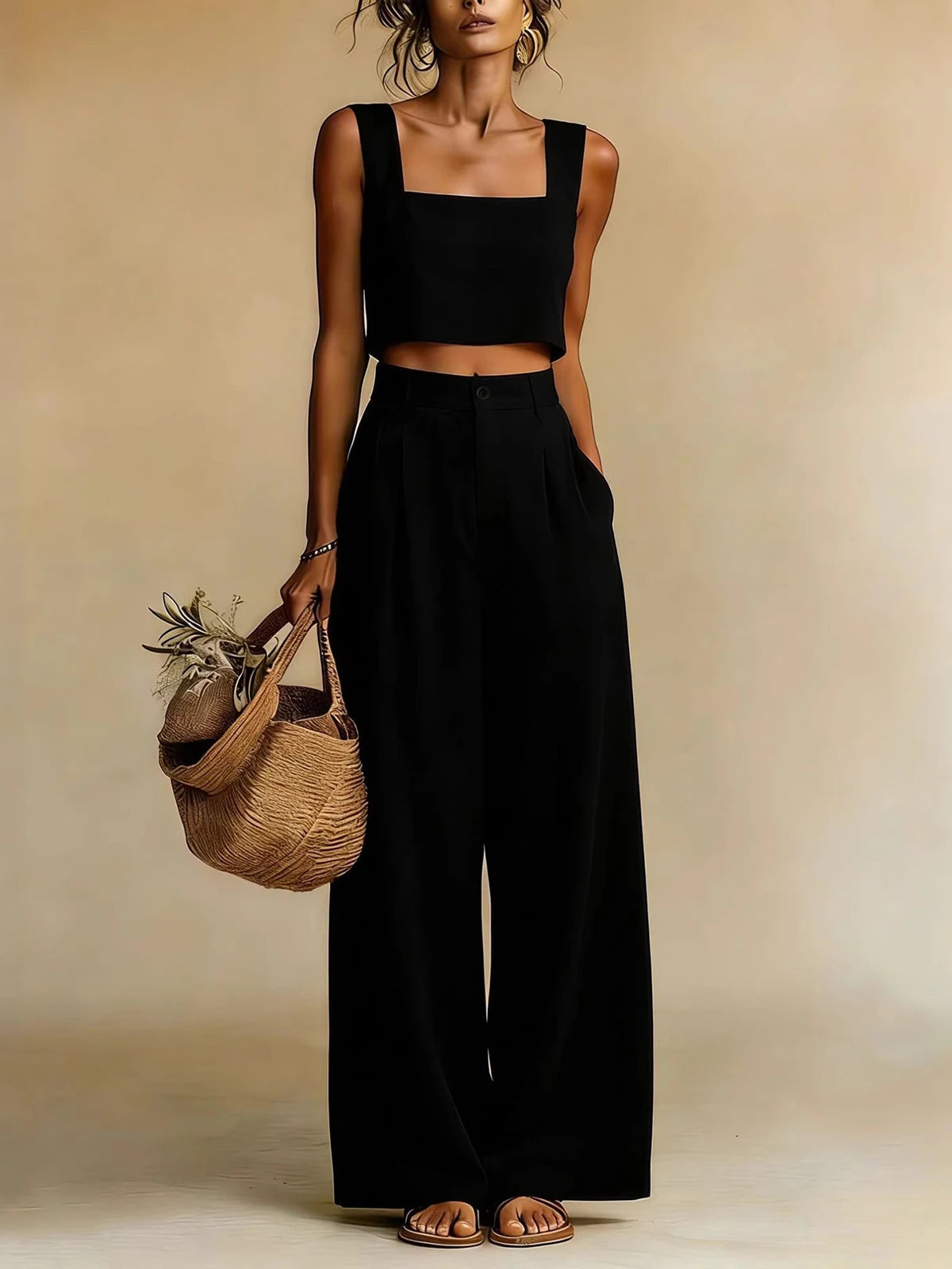 Tammy | Women's High Waist Wide Leg Sleeveless Two Piece Set