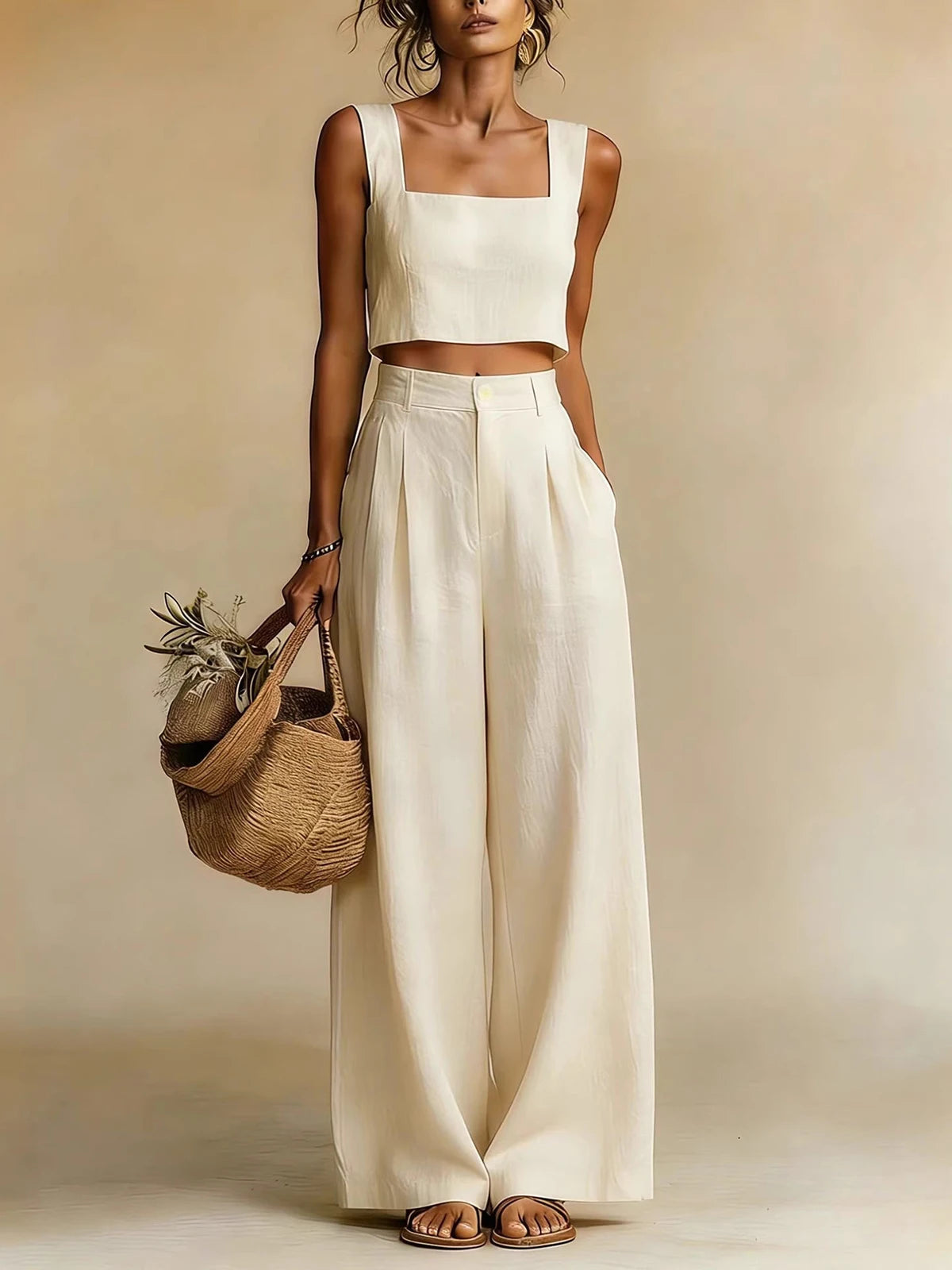 Tammy | Women's High Waist Wide Leg Sleeveless Two Piece Set
