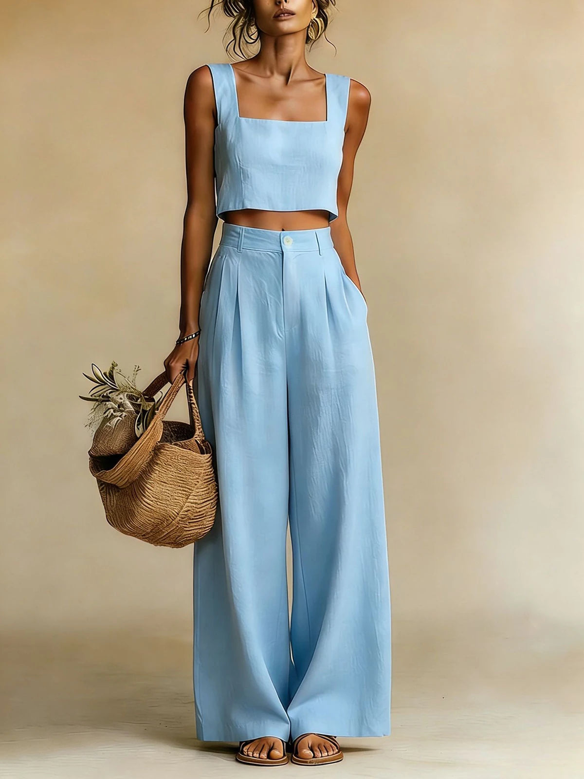 Tammy | Women's High Waist Wide Leg Sleeveless Two Piece Set