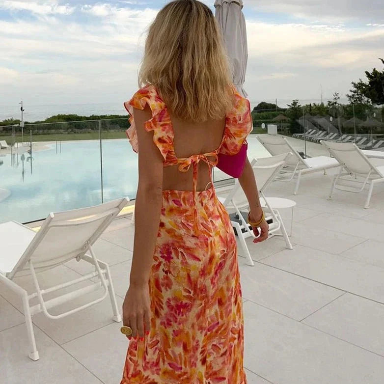 Theresa | Women’s V Neck Floral Print Summer Maxi Dress