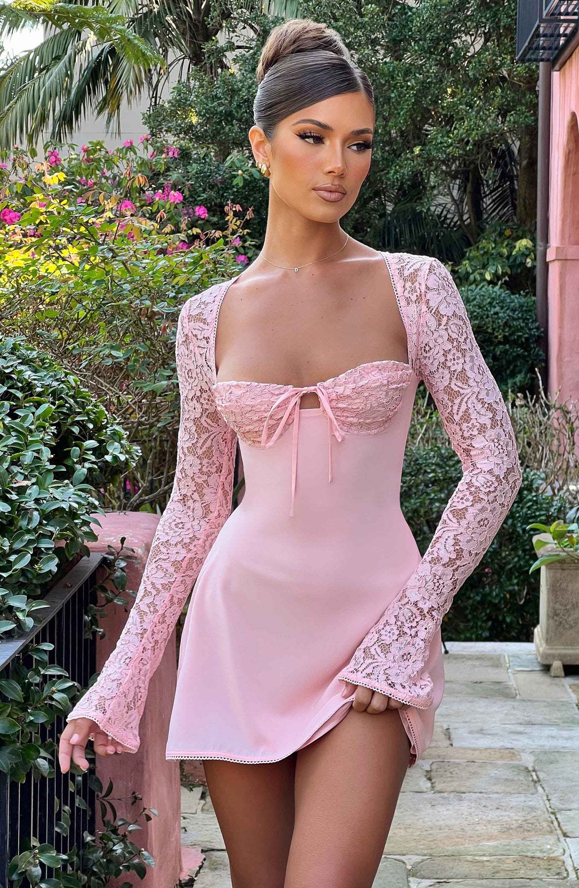 Tina | Women’s Long Sleeve Square Neck Corset Grad Party Mini Dress