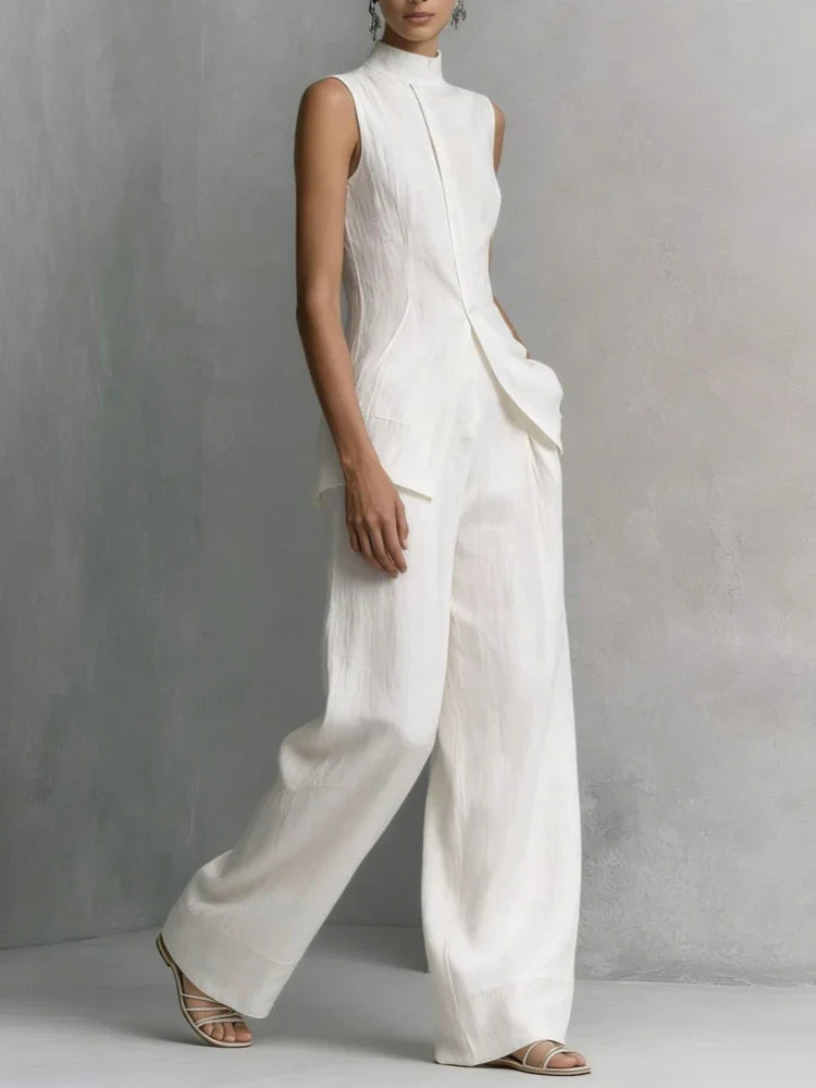 Virginia | Women's Sleeveless Wide Leg Pocket Two Piece Set