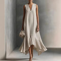 Willow | Women's V Neck Ruffled Asymmetrical Midi Dress