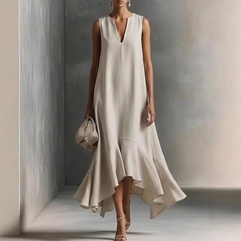 Willow | Women's V Neck Ruffled Asymmetrical Midi Dress