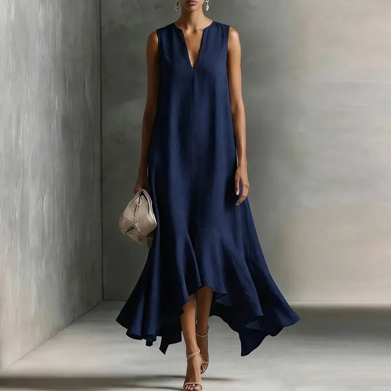 Willow | Women's V Neck Ruffled Asymmetrical Midi Dress