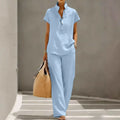 Yasmine | Women's Button Front Stand Collar Two Piece Matching Set