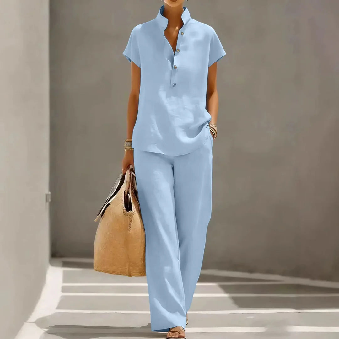 Yasmine | Women's Button Front Stand Collar Two Piece Matching Set