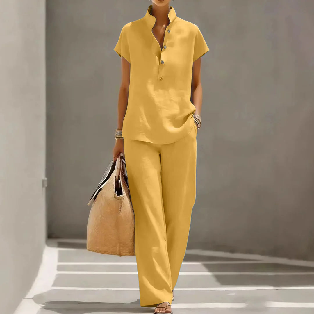 Yasmine | Women's Button Front Stand Collar Two Piece Matching Set