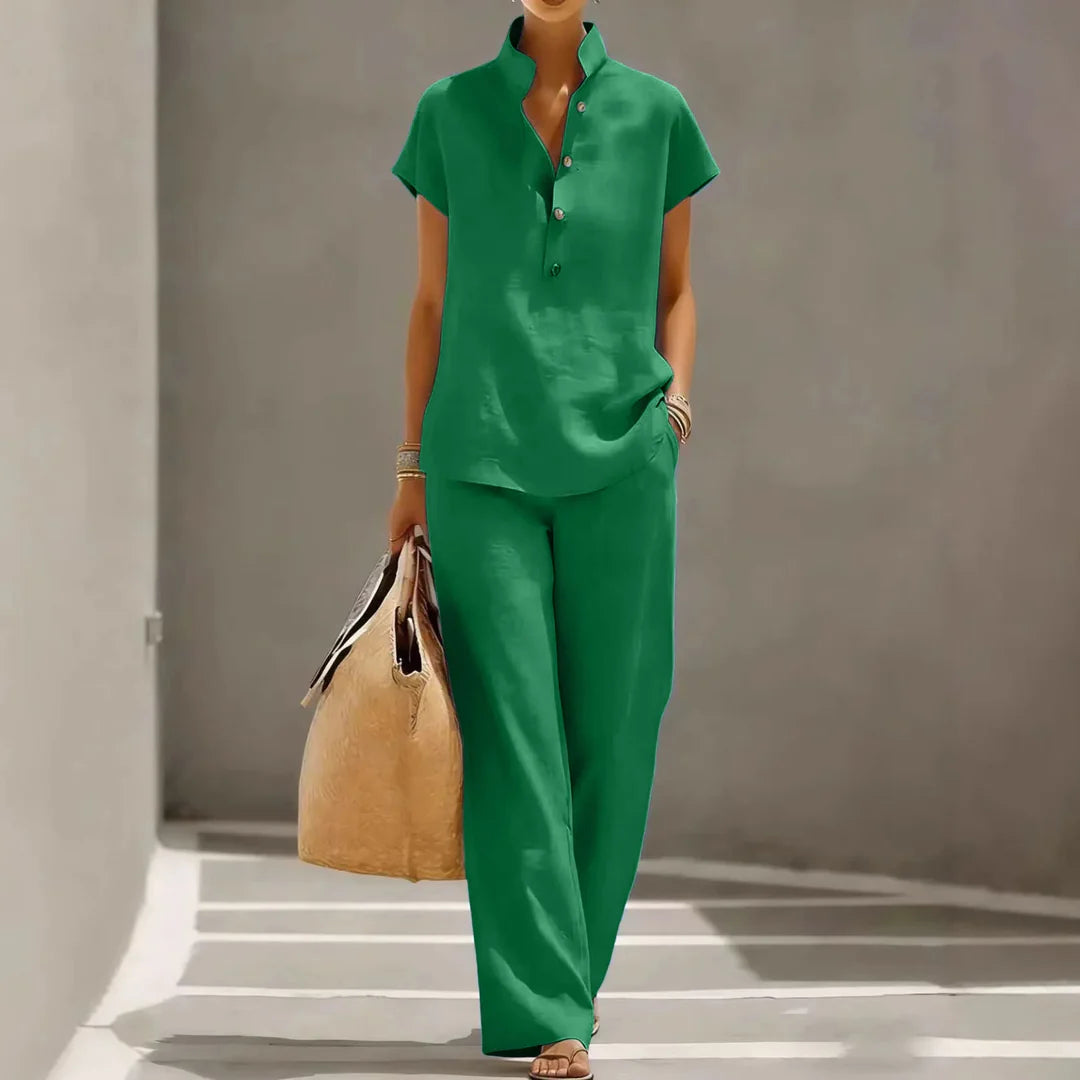 Yasmine | Women's Button Front Stand Collar Two Piece Matching Set