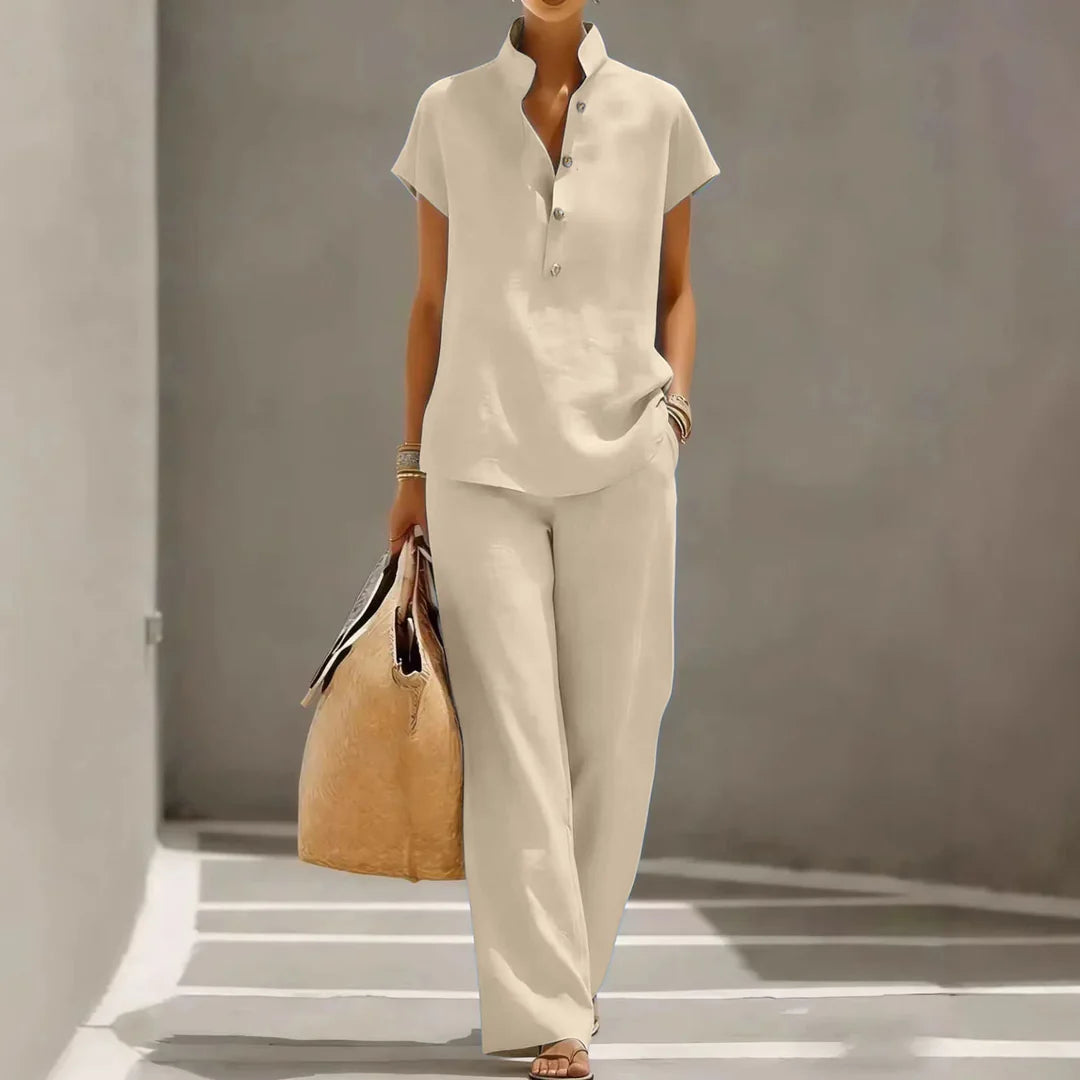 Yasmine | Women's Button Front Stand Collar Two Piece Matching Set